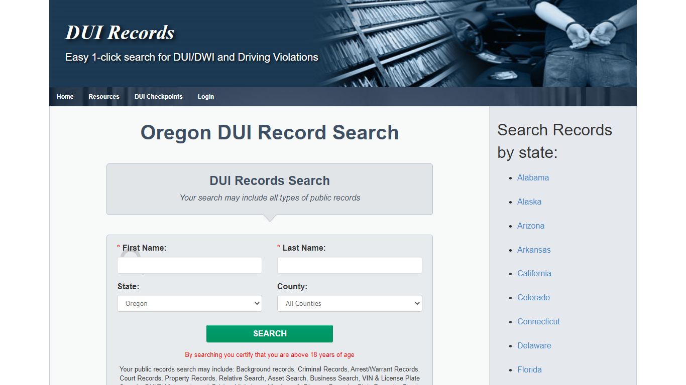 Oregon OR | DUI Records Search