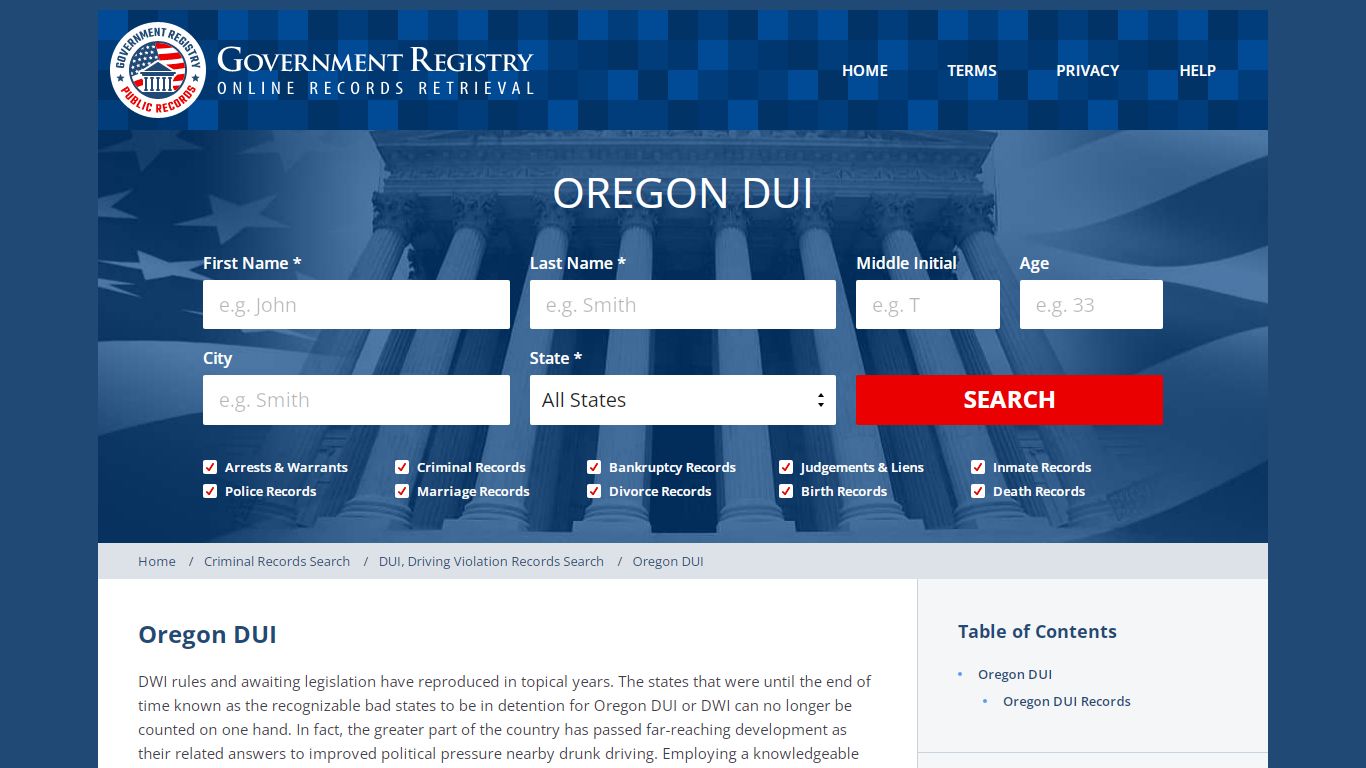 Oregon DUI | Oregon DUI Records | GovernmentRegistry.org
